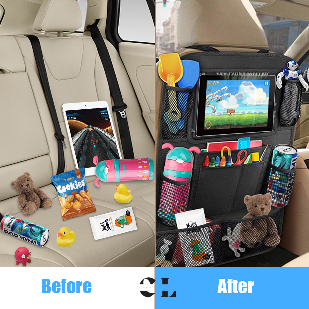 Pair Of Waterproof Backseat Car Organizer Kick Mats Back Seat Protector with Touch Screen Tablet Holder and Multiple Storage Pockets, Car Back Seat Organizer for Kids