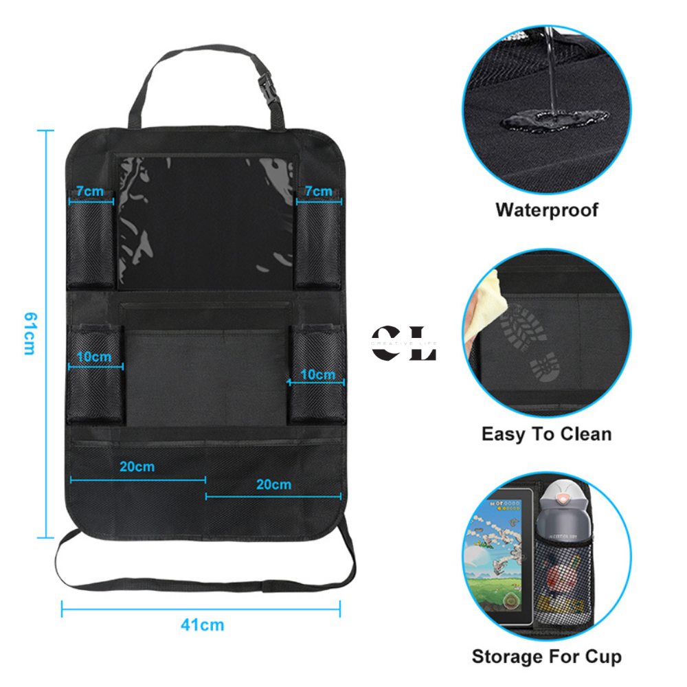 Pair Of Waterproof Backseat Car Organizer Kick Mats Back Seat Protector with Touch Screen Tablet Holder and Multiple Storage Pockets, Car Back Seat Organizer for Kids